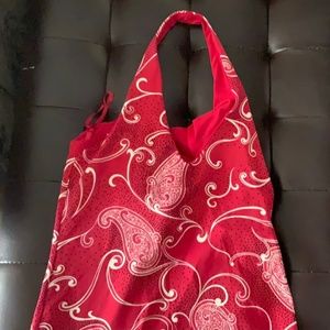 Small women red and white halter top